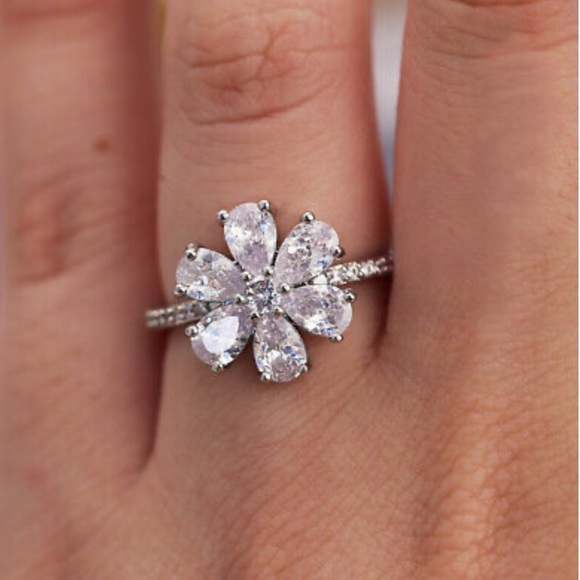 Snowflake 925 Silver Ring White Sapphire Size 6-10 - Picture 12 of 14